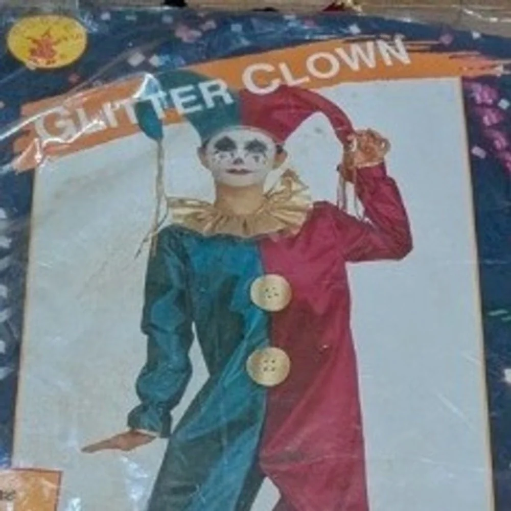 Glitter Clown Deluxe Child Costume Jester‎ Jumpsuit Teal Magenta Large 12-14